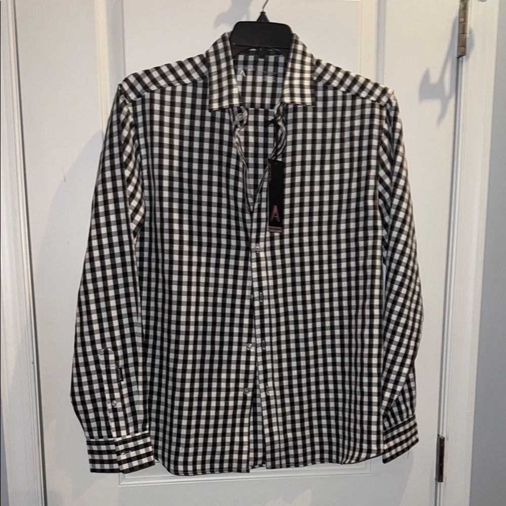 Antigua Black and White Casual Button Down Shirt Gingham Check